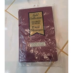 Vtg Gold Collection No Iron Percale Pillowcases Standard Burgandy